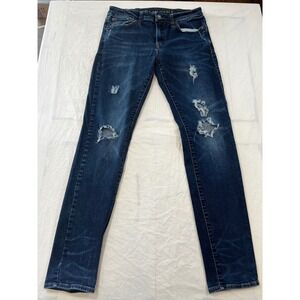 American Eagle Outfitters Mens Skinny Jeans 32x34 Dark Wash Distressed Flex